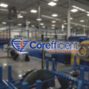 Blurred-out image of the Corefficient facility with the Corefficient logo right in the middle of the image.