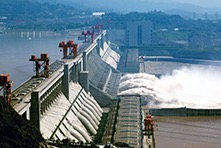 The Three Gorges Dam spans the Yangtze River (Chang Jiang) near Yichang in Hubei province, China.